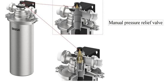5-micron stainless steel pre-filter with a manual pressure relief valve