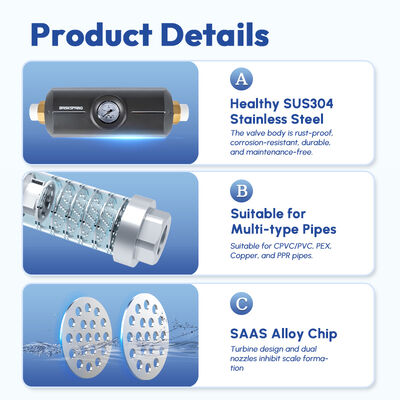Y1 Whole-House Physical Water Descaler with Integrated Pressure Gauge for Non-Salt Scale Control