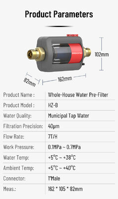 HZ-B Horizontal Whole-House Water Pre-Filter with 40 μm Filtration Accuracy, Manual Flushing, and 7 t/h Rated Flow