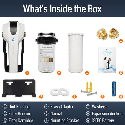 BRISKSPRING Compact Central Water Purifier with Smart Filter Life Indicator, PP+Carbon Composite Cartridge and 15 L/min Flow Rate