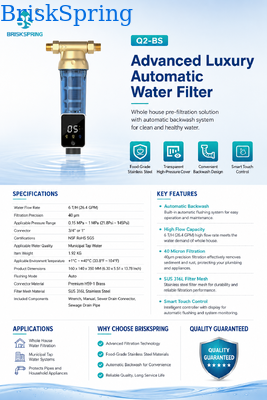 BriskSpring Q2-BS Automatic Whole House Sediment Pre-Filter with 40 Micron Filtration and SUS316L Stainless Steel Mesh