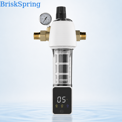 BriskSpring F3-W1-BS Whole House Spin-Down Sediment Pre-Filter with 40 Micron Filtration SUS316L Stainless Steel Mesh and Integrated Pressure Gauge