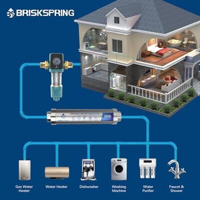 BriskSpring SQ550B-BS 5 T/H Automatic Siphon Backwash Whole House Water Pre Filter with MSAP+CASO3+KDF55 Media