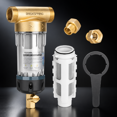 40 Micron Whole House Water Pre Filter with Manual Flush and Reusable Mesh Sediment Filter